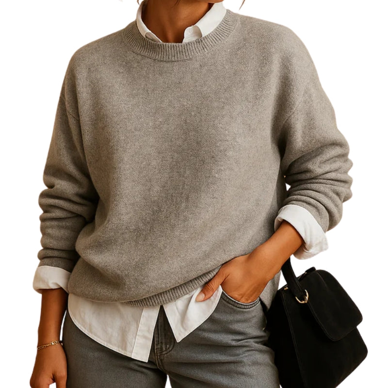 Gebreide Dames Trui met Ronde Hals en Lange Mouwen