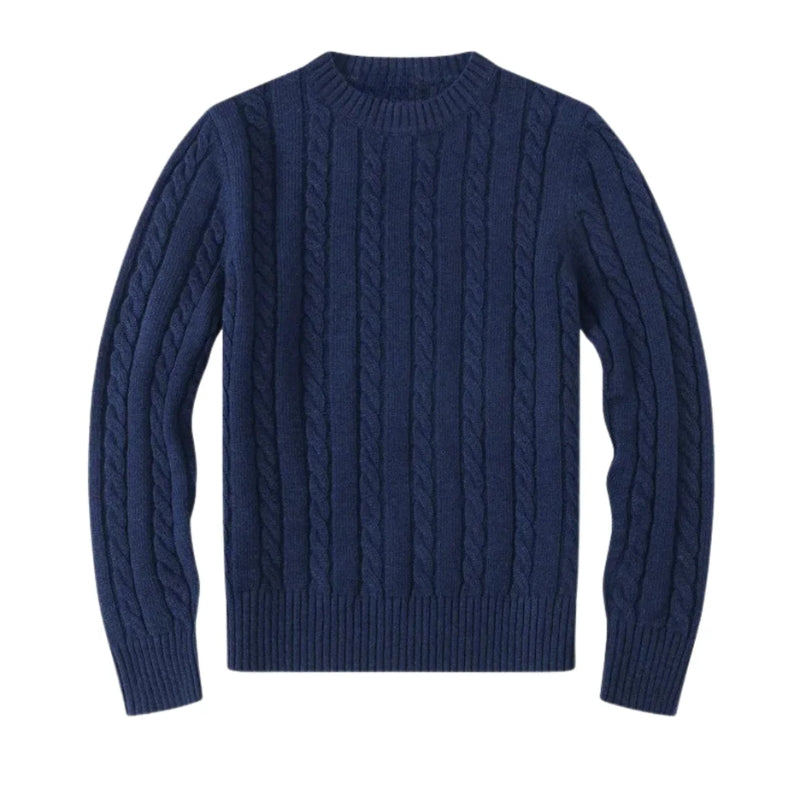 Gebreide trui met kabelpatroon en ronde hals