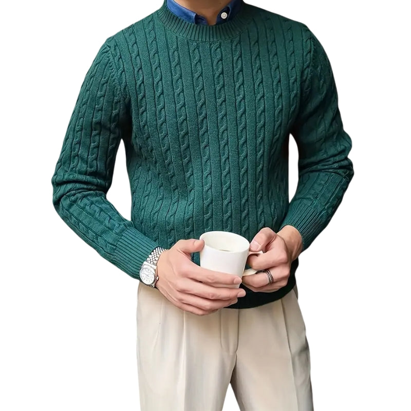 Gebreide trui met kabelpatroon en ronde hals