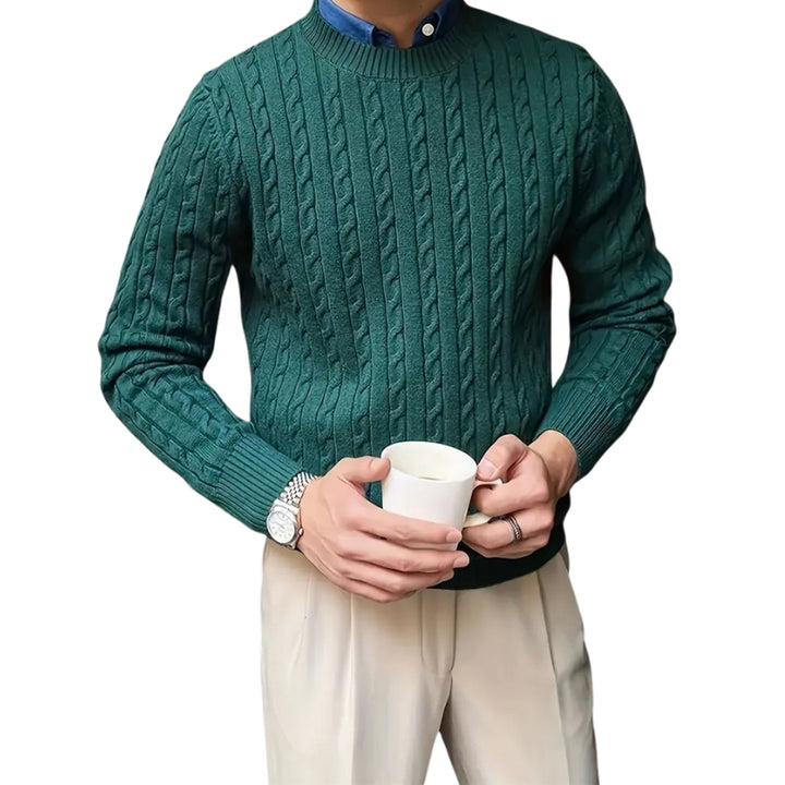 Gebreide trui met kabelpatroon en ronde hals