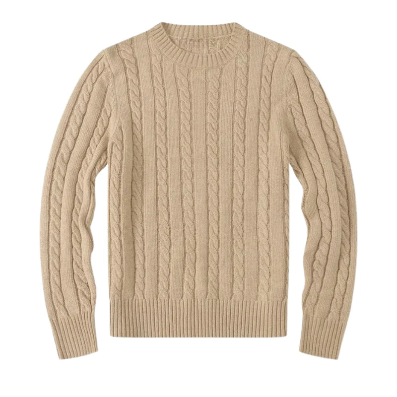 Gebreide trui met kabelpatroon en ronde hals