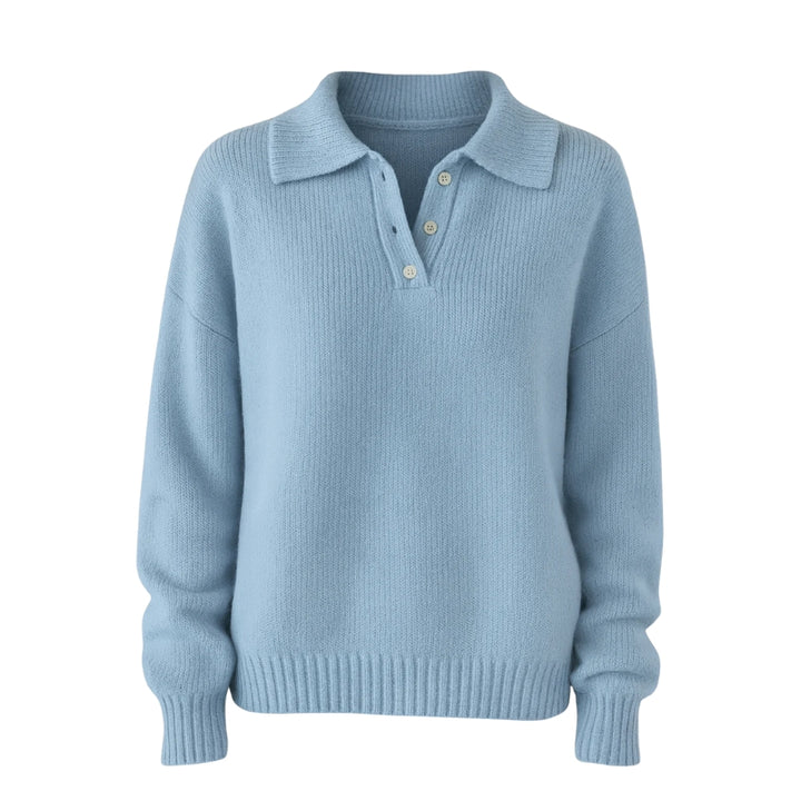 Gebreide damestrui met polokraag en knoopsluiting
