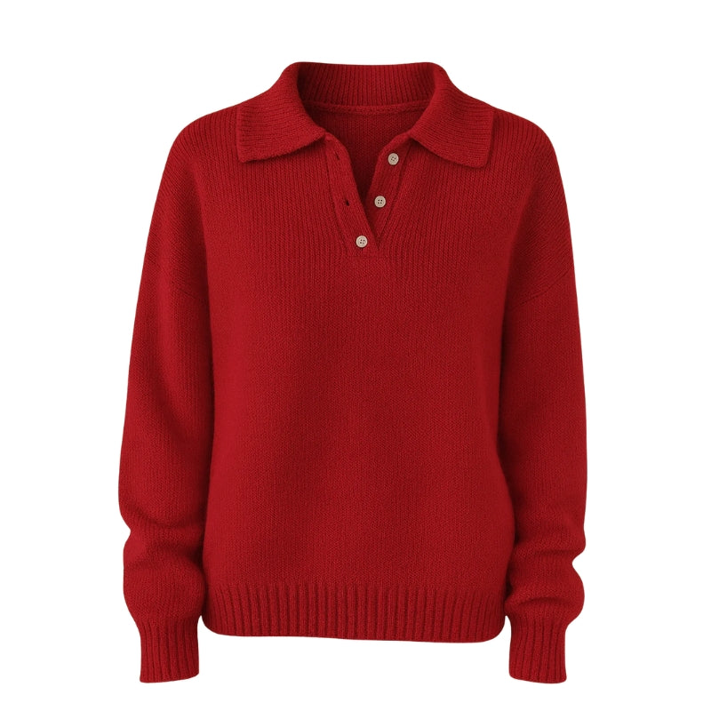 Gebreide damestrui met polokraag en knoopsluiting
