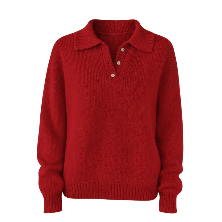 Gebreide damestrui met polokraag en knoopsluiting