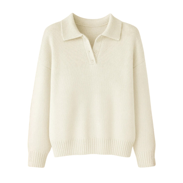 Gebreide damestrui met polokraag en knoopsluiting