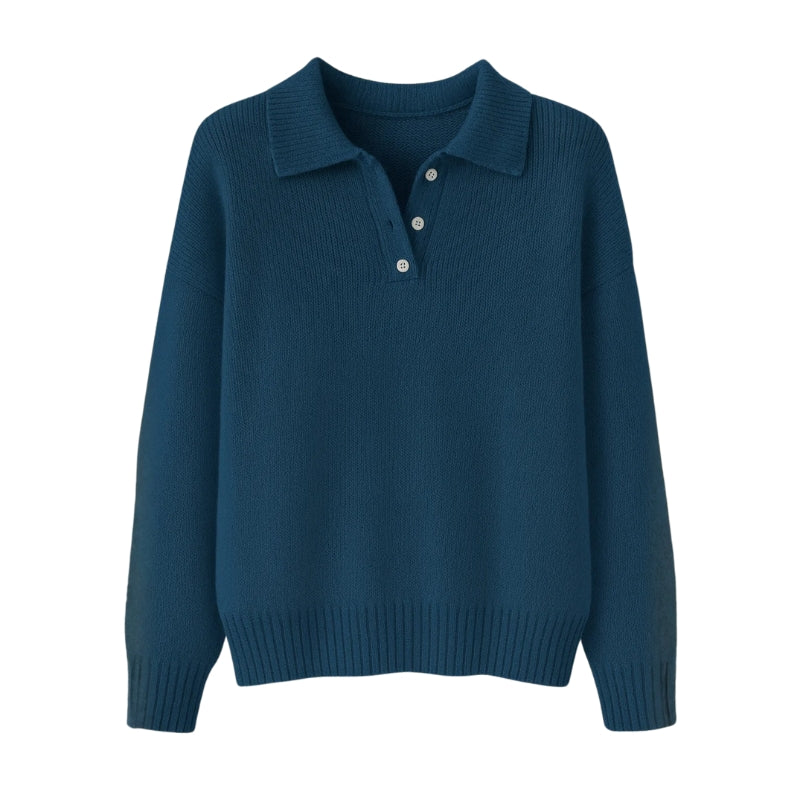 Gebreide damestrui met polokraag en knoopsluiting