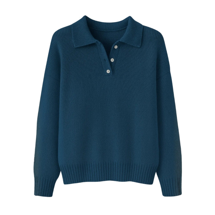 Gebreide damestrui met polokraag en knoopsluiting
