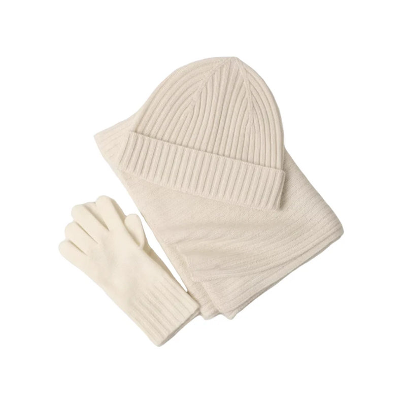 Geribde winterset met muts, sjaal en handschoenen