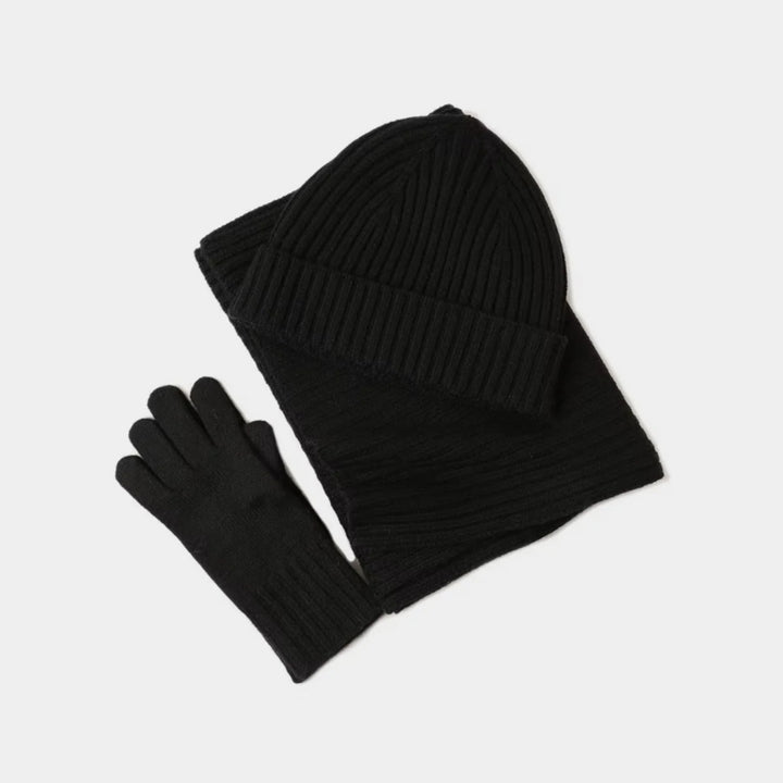 Geribde winterset met muts, sjaal en handschoenen