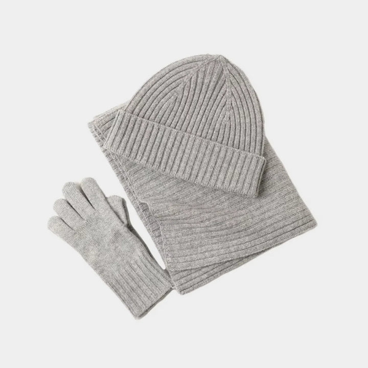 Geribde winterset met muts, sjaal en handschoenen