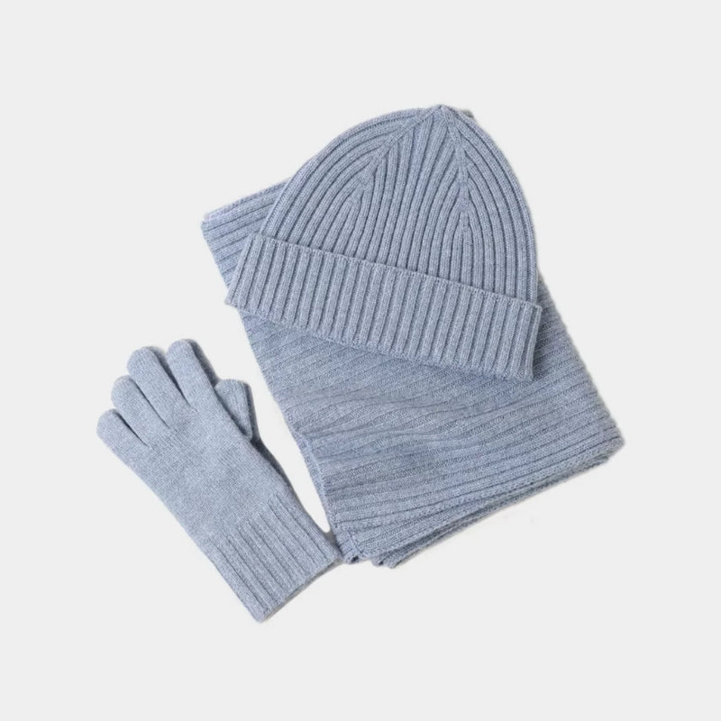 Geribde winterset met muts, sjaal en handschoenen