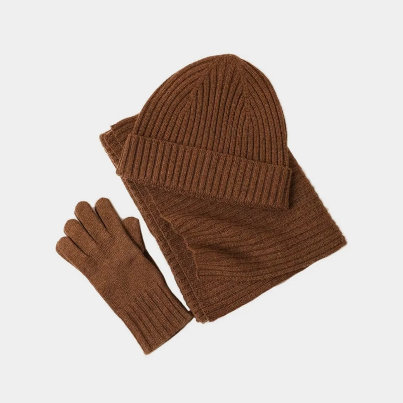 Geribde winterset met muts, sjaal en handschoenen