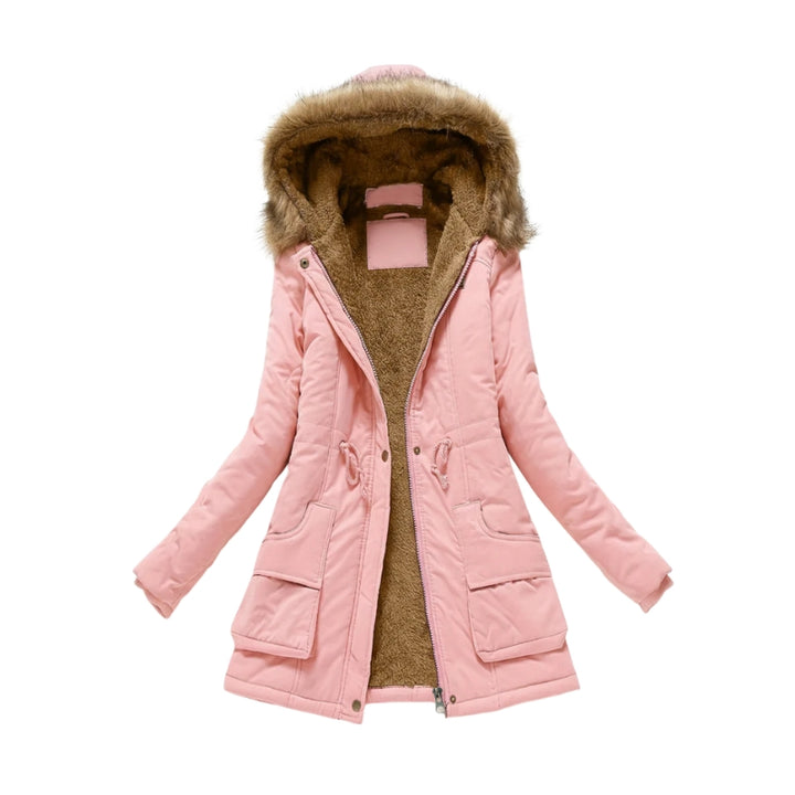 Gevoerde winterjas voor dames met capuchon en bontkraag