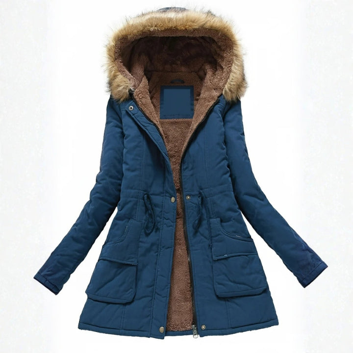 Gevoerde winterjas voor dames met capuchon en bontkraag