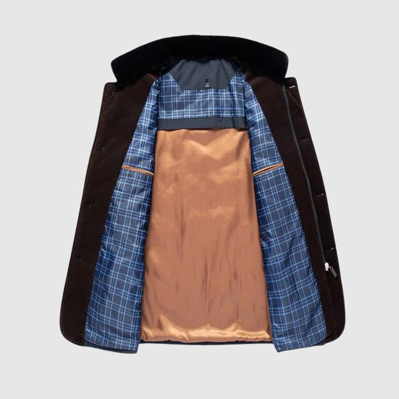 Gewatteerde jas voor heren met hoge kraag en ritssluiting aan de voorkant