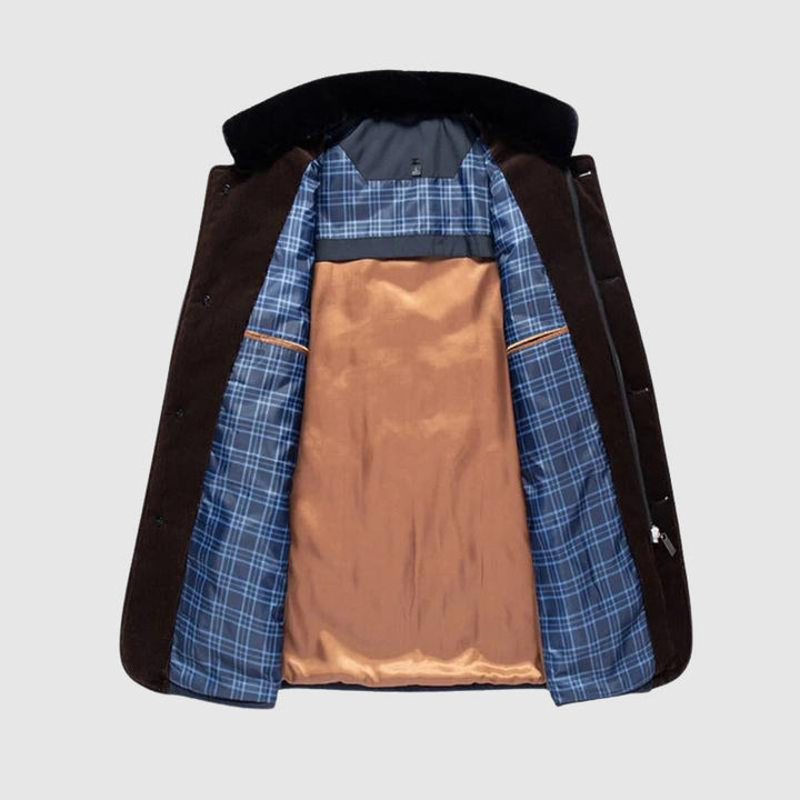 Gewatteerde jas voor heren met hoge kraag en ritssluiting aan de voorkant