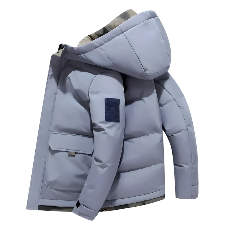 Gewatteerde herenjas met capuchon en zakken