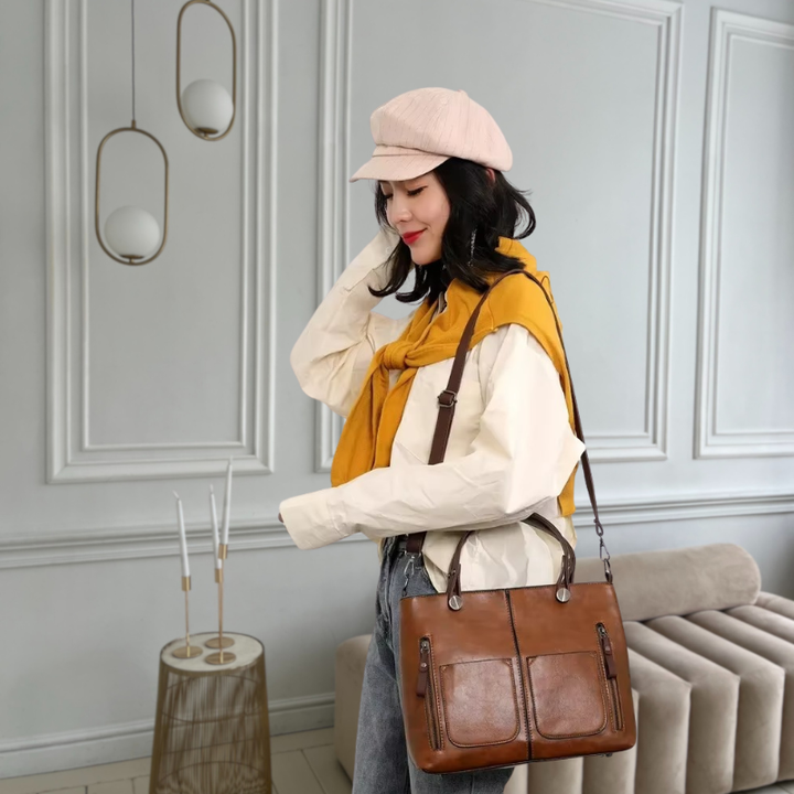 Grote schoudertas met meerdere zakken en twee vakken voor dames