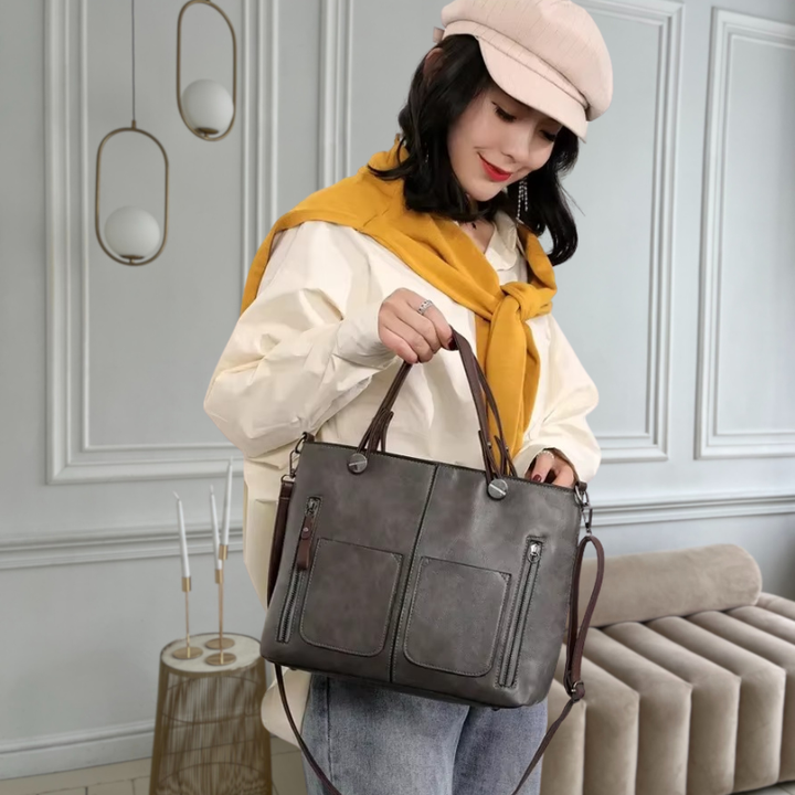 Grote schoudertas met meerdere zakken en twee vakken voor dames