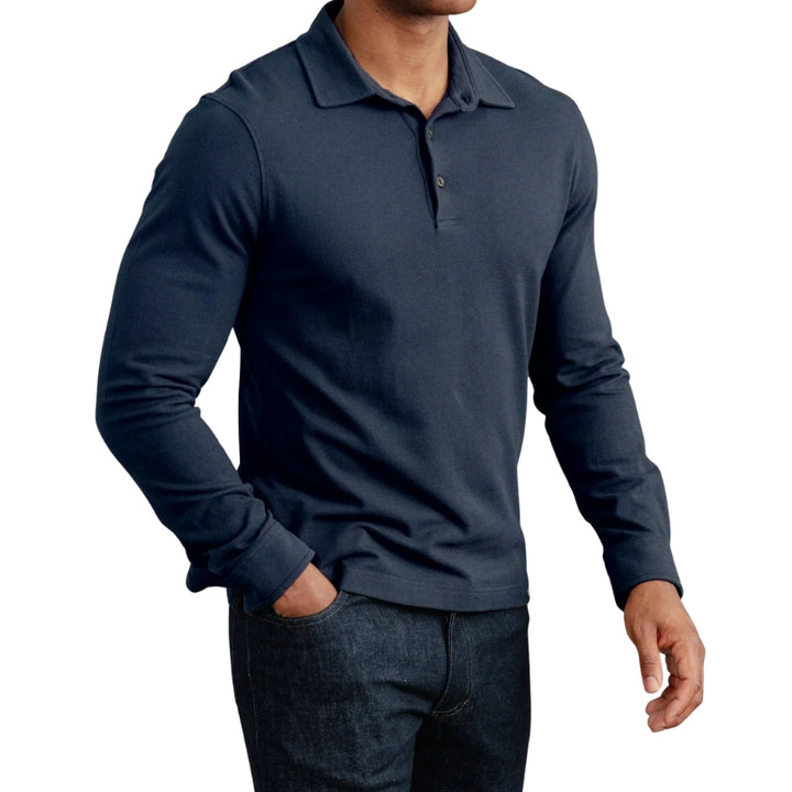 Heren poloshirt met lange mouwen en knoopsluiting