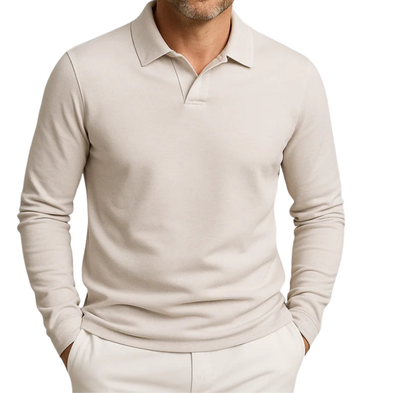 Heren poloshirt met lange mouwen en knoopsluiting