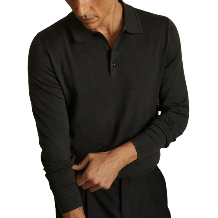 Heren poloshirt met lange mouwen en knoopsluiting