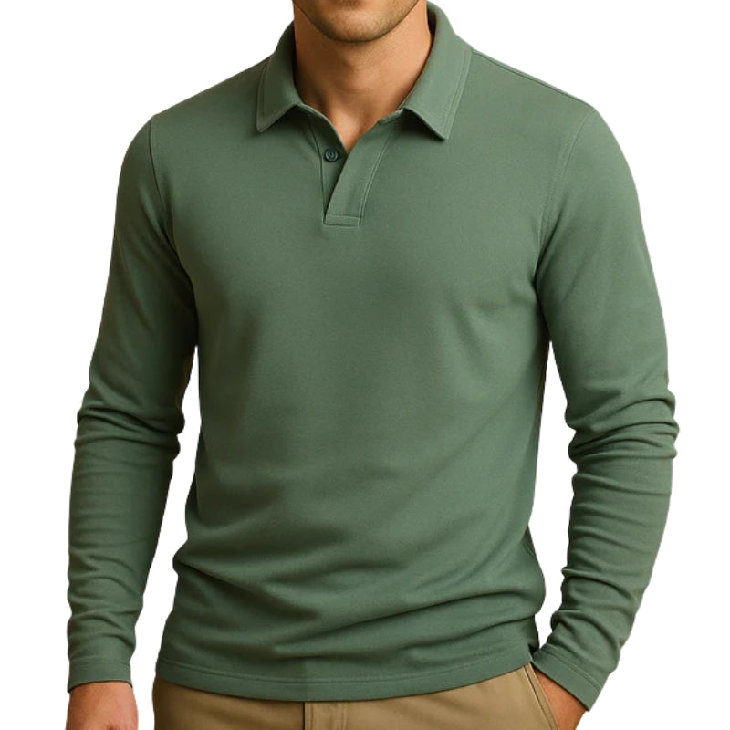 Heren poloshirt met lange mouwen en knoopsluiting
