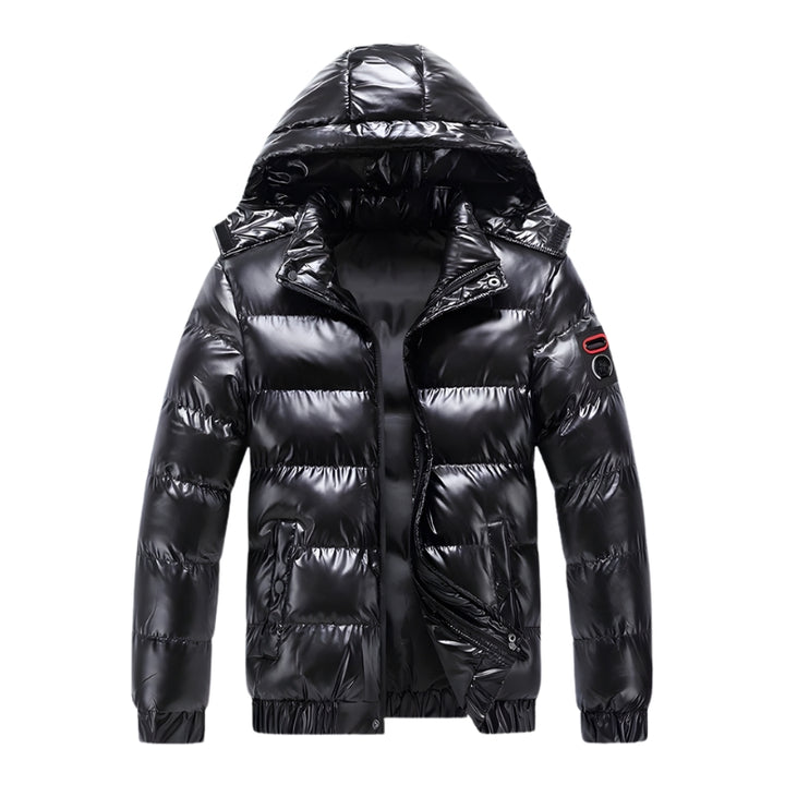 Herenjack met glanzend oppervlak en afneembare capuchon