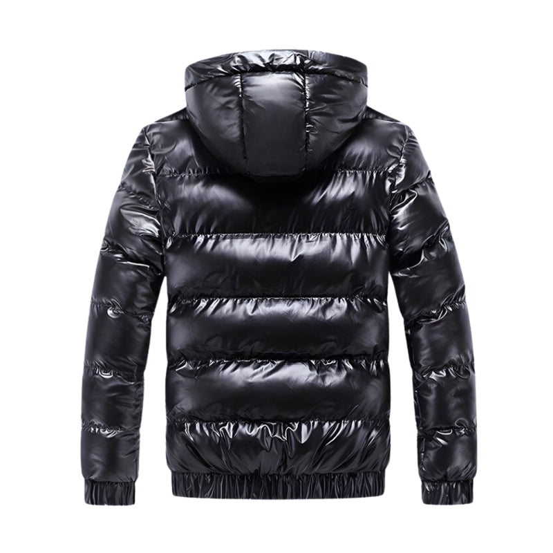 Herenjack met glanzend oppervlak en afneembare capuchon