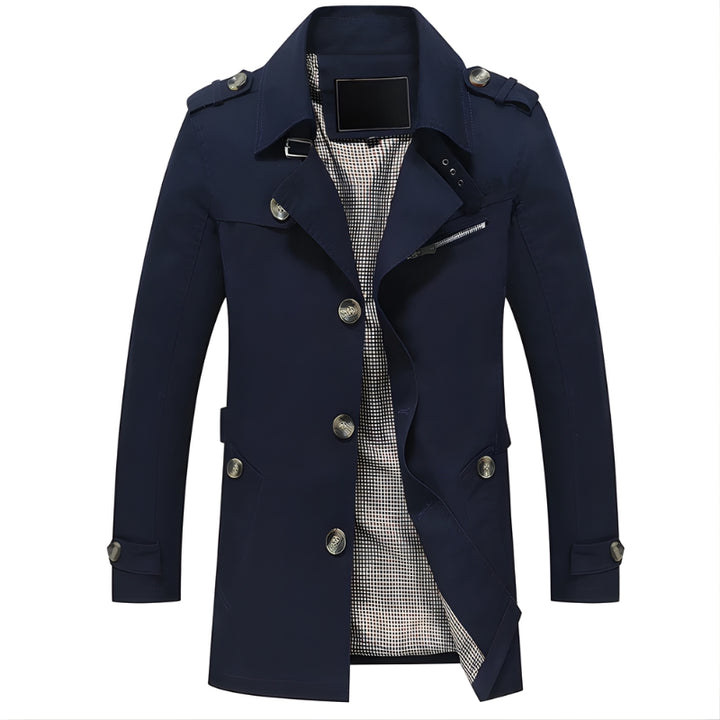 Herenjas met twee rijen knopen en schouderkleppen