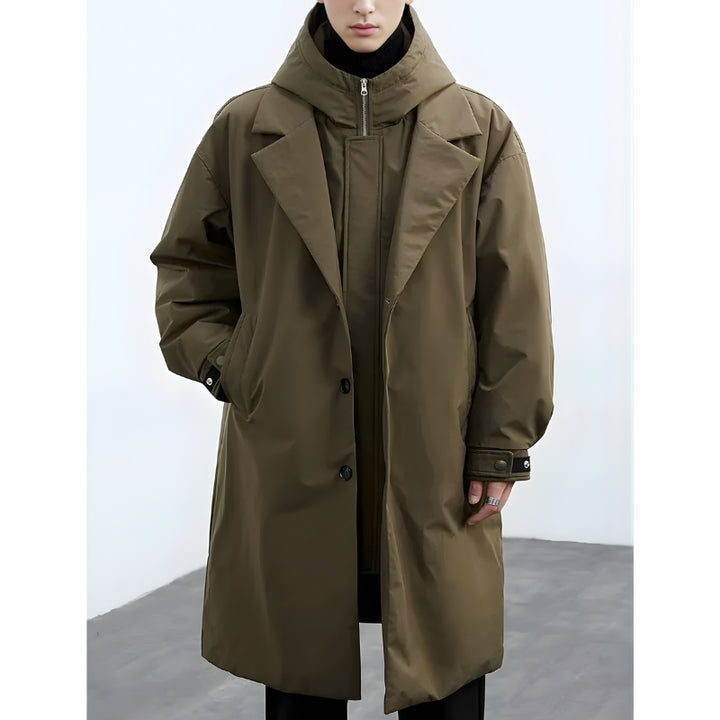 Heren lange jas met afneembare capuchon