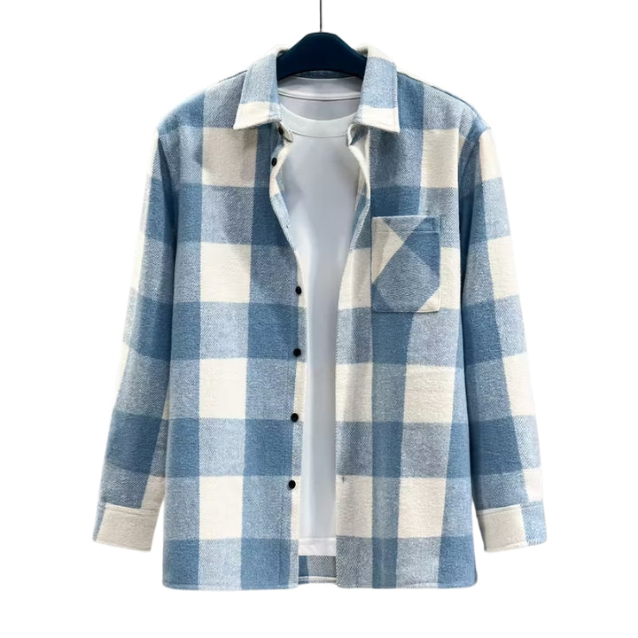 Heren overhemd geruit patroon borstzak knopen