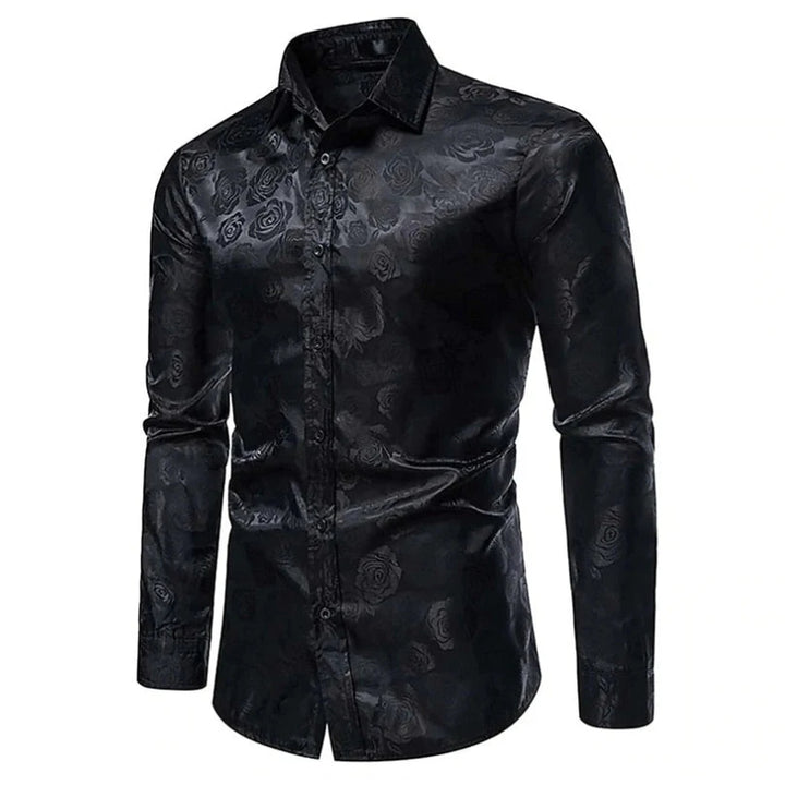 Herenoverhemd met geweven rozenpatroon en lange mouwen