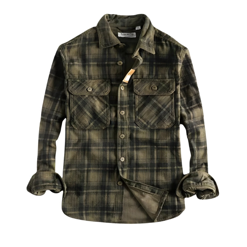 Herenoverhemd met ruitpatroon en borstzakken met klep