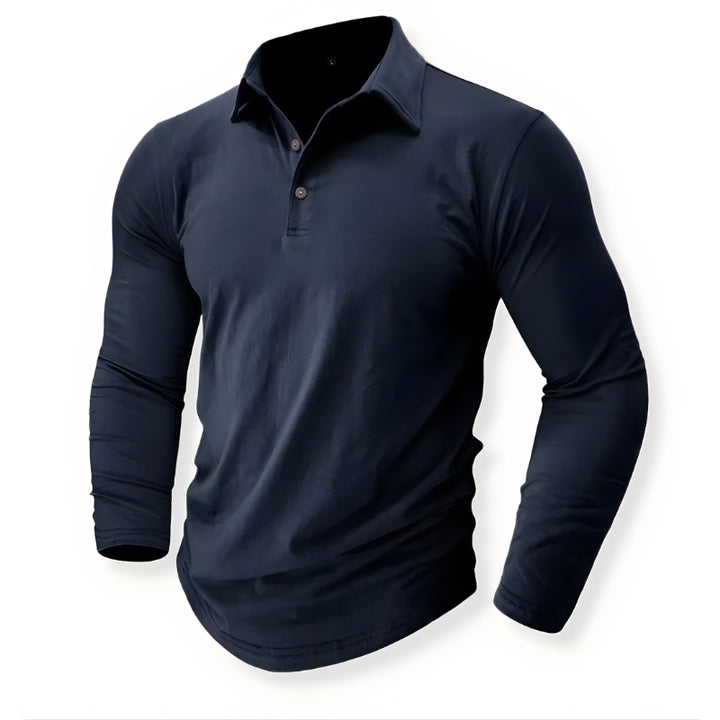Heren poloshirt met lange mouwen en knoopkraag