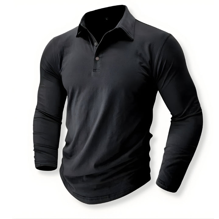Heren poloshirt met lange mouwen en knoopkraag