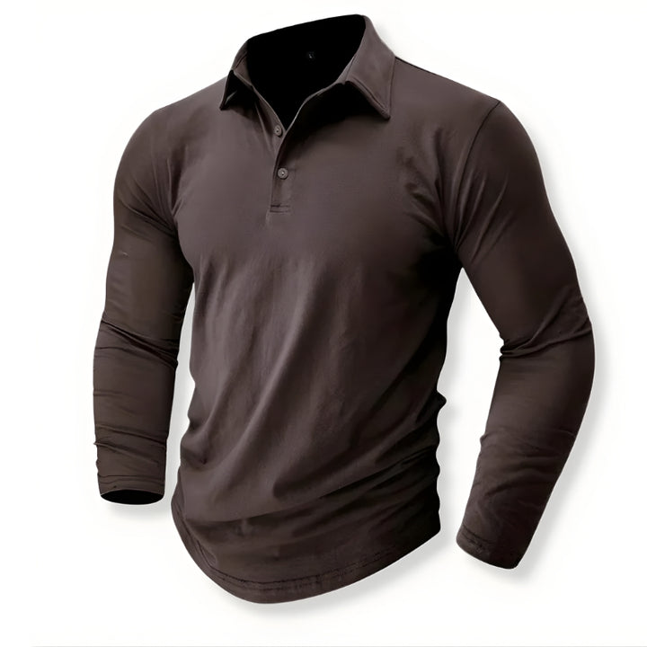Heren poloshirt met lange mouwen en knoopkraag