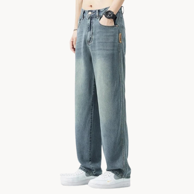 Heren spijkerbroek met wijde pijpen en rechte snit