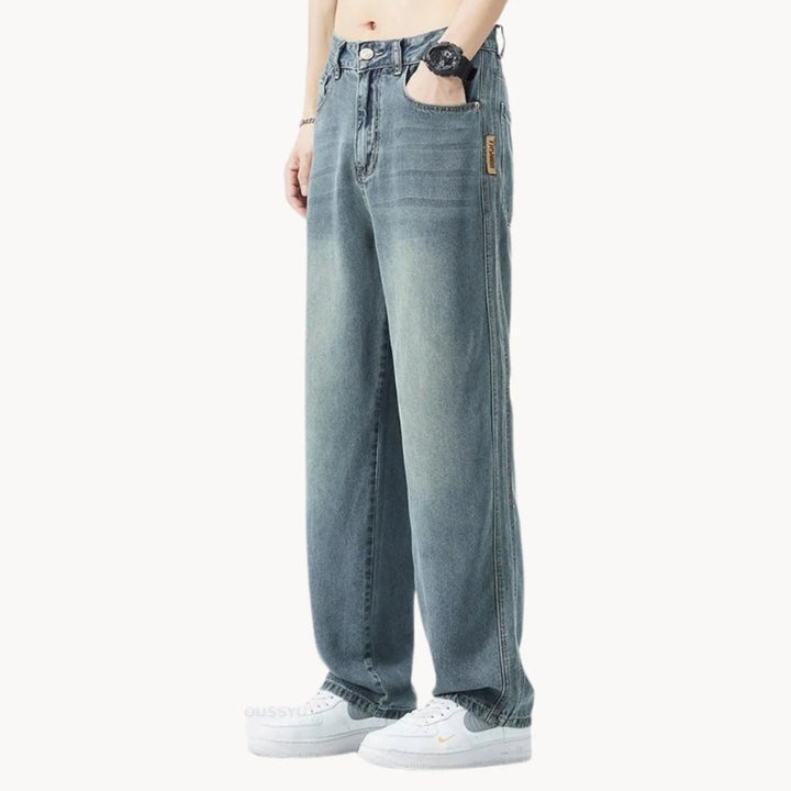 Heren spijkerbroek met wijde pijpen en rechte snit