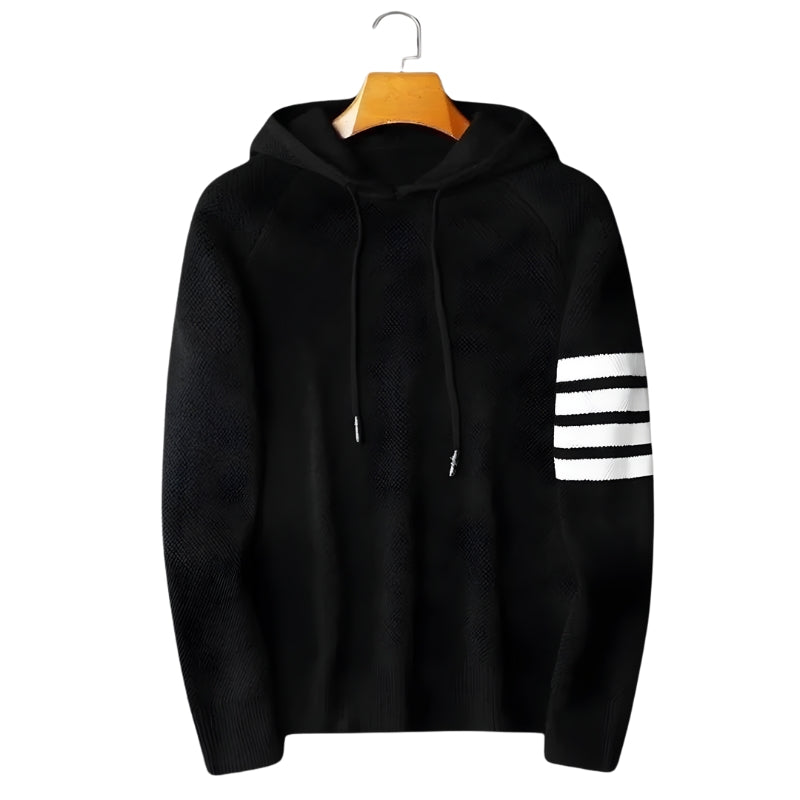 Heren trui met capuchon en strepen op mouw