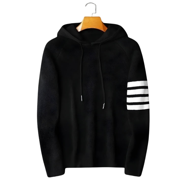 Heren trui met capuchon en strepen op mouw