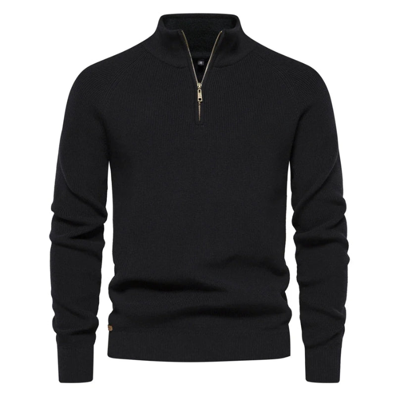Heren trui met halve rits en opstaande kraag