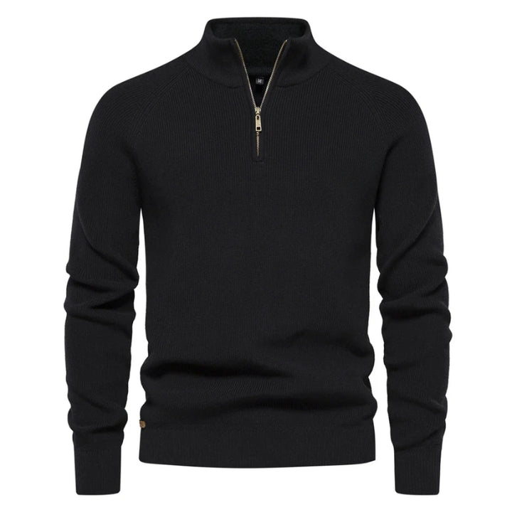 Heren trui met halve rits en opstaande kraag