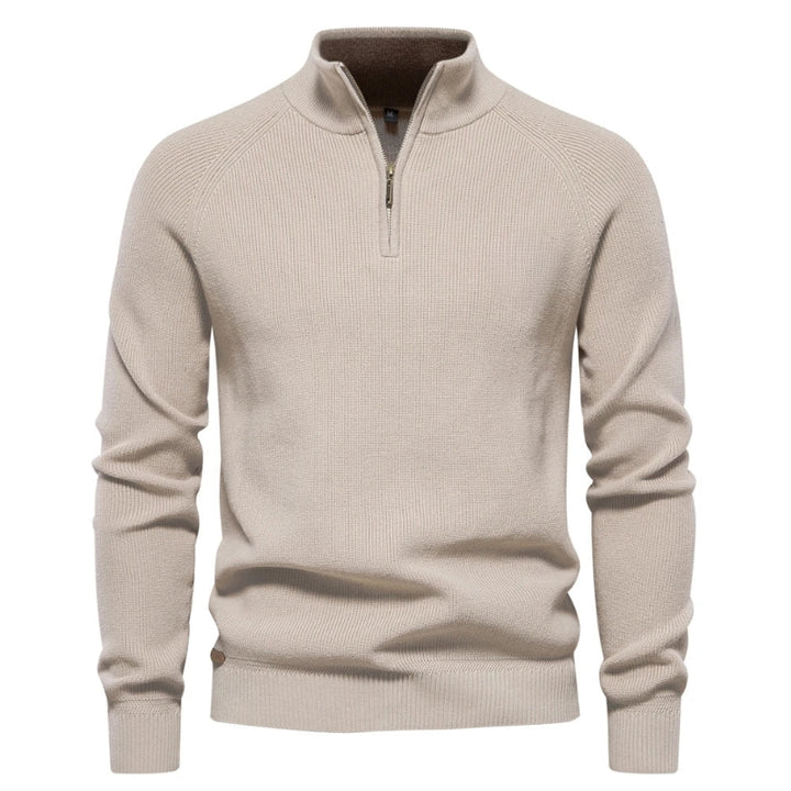 Heren trui met halve rits en opstaande kraag