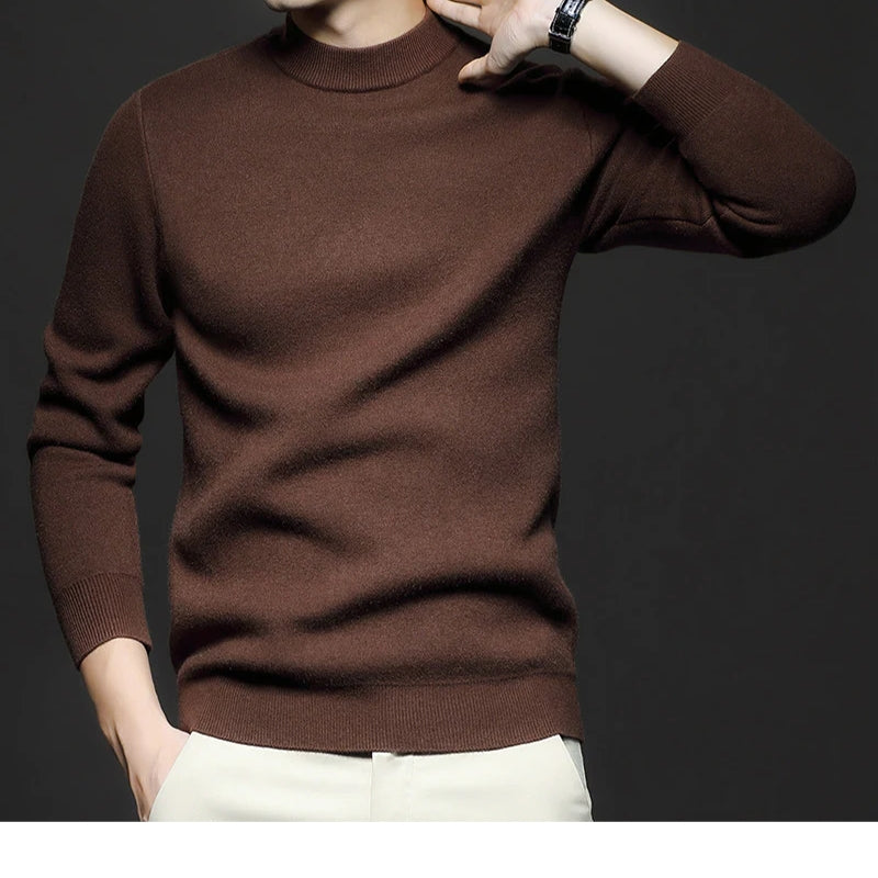 Heren trui met opstaande kraag en geribbelde boorden