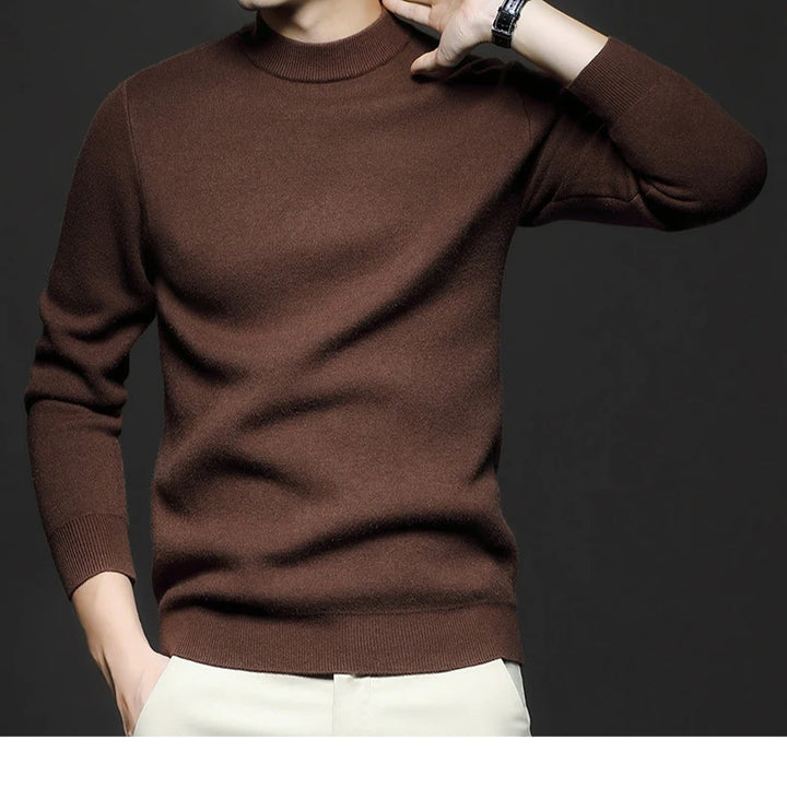 Heren trui met opstaande kraag en geribbelde boorden