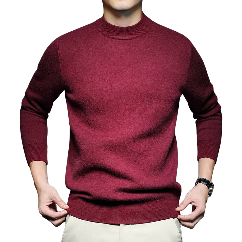 Heren trui met opstaande kraag en geribbelde boorden