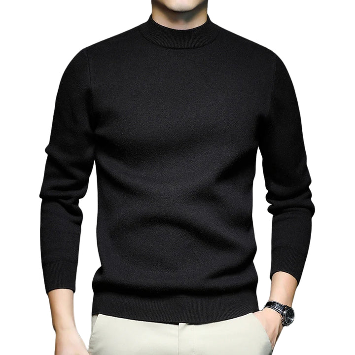 Heren trui met opstaande kraag en geribbelde boorden