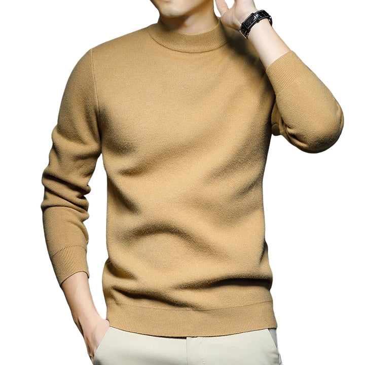 Heren trui met opstaande kraag en geribbelde boorden