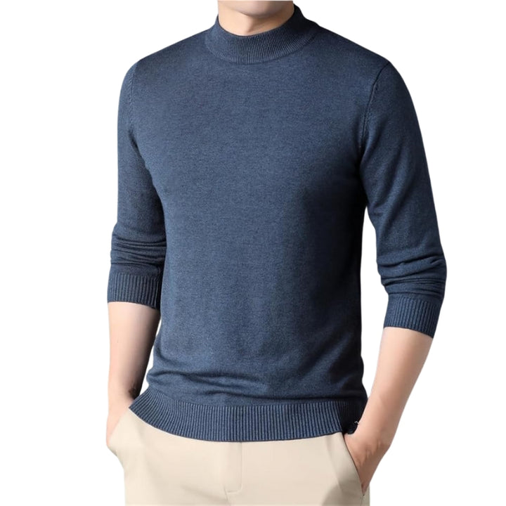 Heren trui met opstaande kraag en geribbelde boorden
